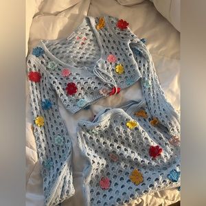 Lovers + Friends flower power crochet floral top and skirt, size S
